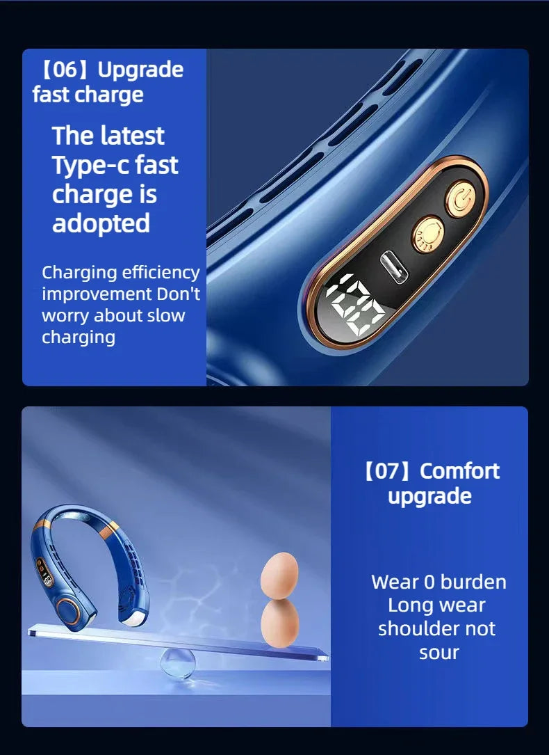 Portable Neck Fan Personal 4000mah Bladeless Cooling Neck Fan Blow Cold Air Neck Cooler Wearable Fan Around Your Neck Adjustable