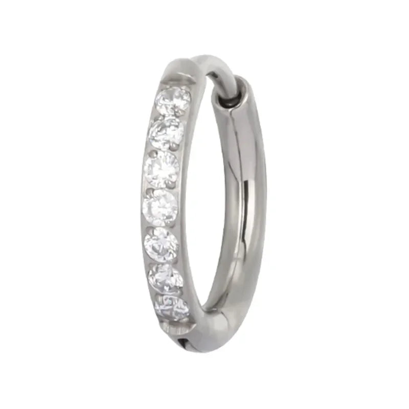 ASTM F136 Titanium PIERC Nose Ring Ear Tragus Hinged Segment Clicke Hoop CZ Paved Side Earring Large Size 8mm-14mm Body Piercing