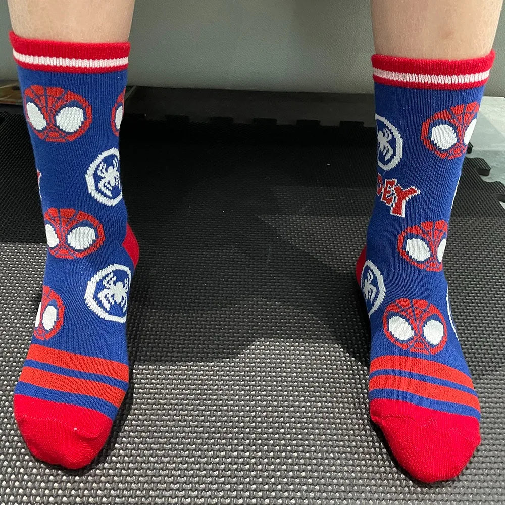 5 Pairs Spiderman Children's Socks Kawaii Soft Marvel Kids Boys Socks MiddleTube Cartoon Baby Socks Christmas Gift 2-9 Years Old