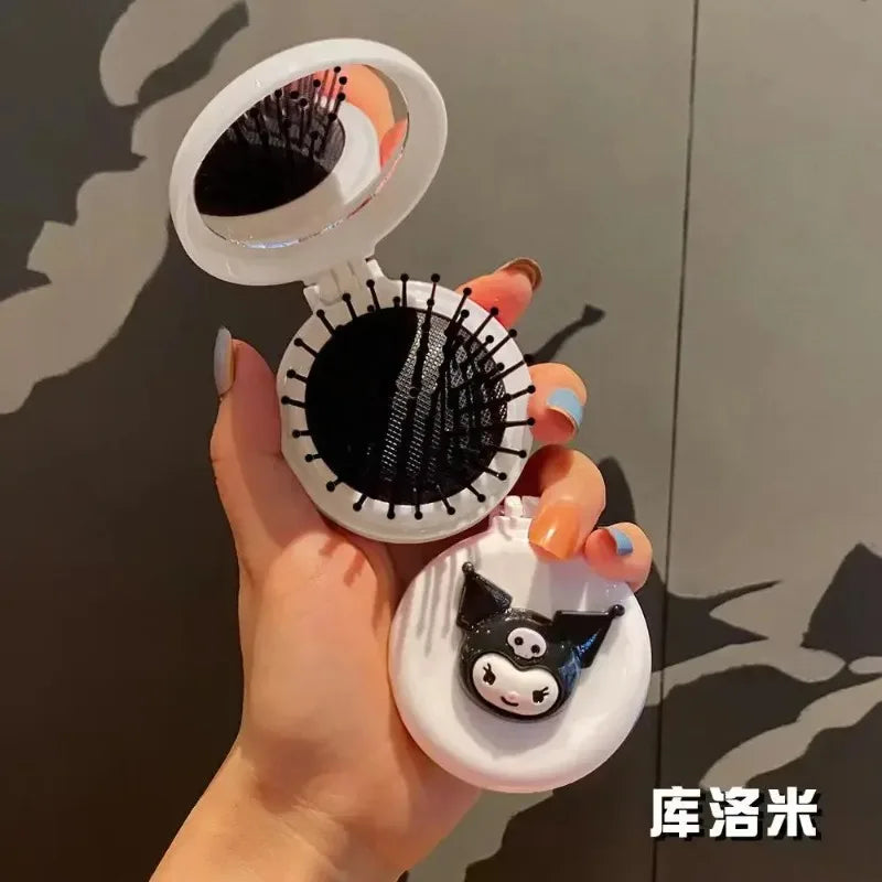 New Hello kitty Kuromi My melody  cartoon foldable comb mirror one-piece creative student portable dormitory make-up mirror