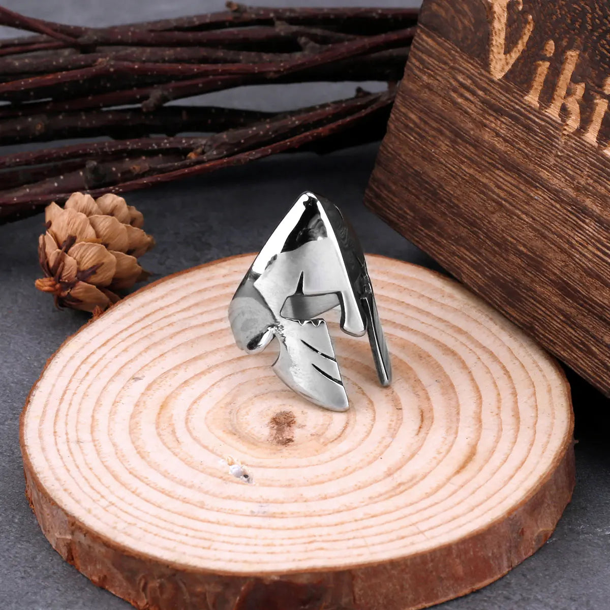 Stainless Steel Spartan Helmet Ring Men's Ancient Greek Classic Ring of Courage Classic Retro High-end Trend Party Jewelry