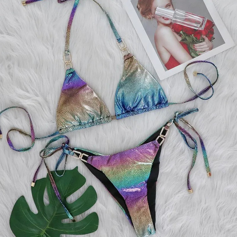 Rhinestones Sexy Bikinis 2025 Women's Swimwear Female Swimsuit Swim Wear Bathing Suits Brazilian Bikini Set Beach Pool Bather