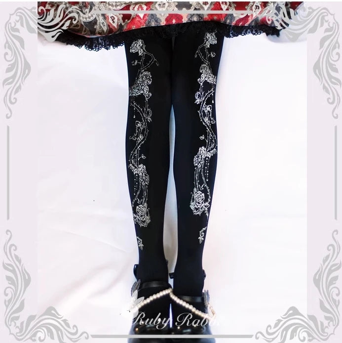 Lolita Printed Pantyhose Stockings Female White Halloween Cosplay Tights Pantyhose Spring Women's Gothic Bottoms Sexy Long Socks