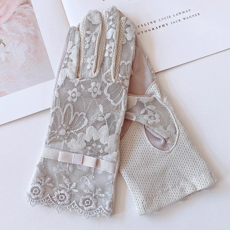 New Women's Summer Ice Silk Lace Anti Ultraviolet Thin Electric Car Driving Anti-skid Breathable Cool Sun Protection Gloves