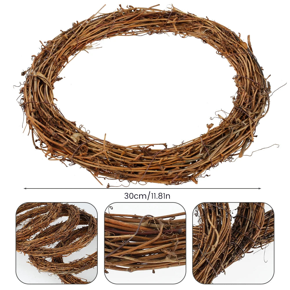 3/5Pcs Round Natural Rattan Wreath Stem Branch Ring Garland Wedding Birthday Party Decor Supplies Christmas Gift 15//20/25/35cm