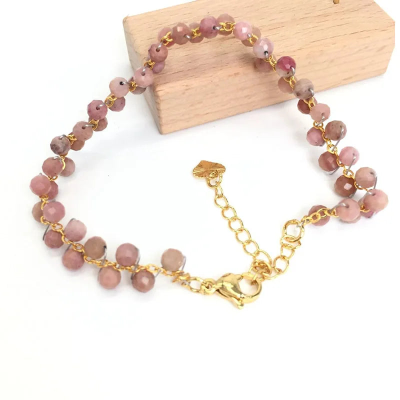 Gold Color 4MM Natural Stone Tourmaline Crystal Quartz Bracelet on Hand for Women Jewelry Party /Wedding Luxury Gift Handwork