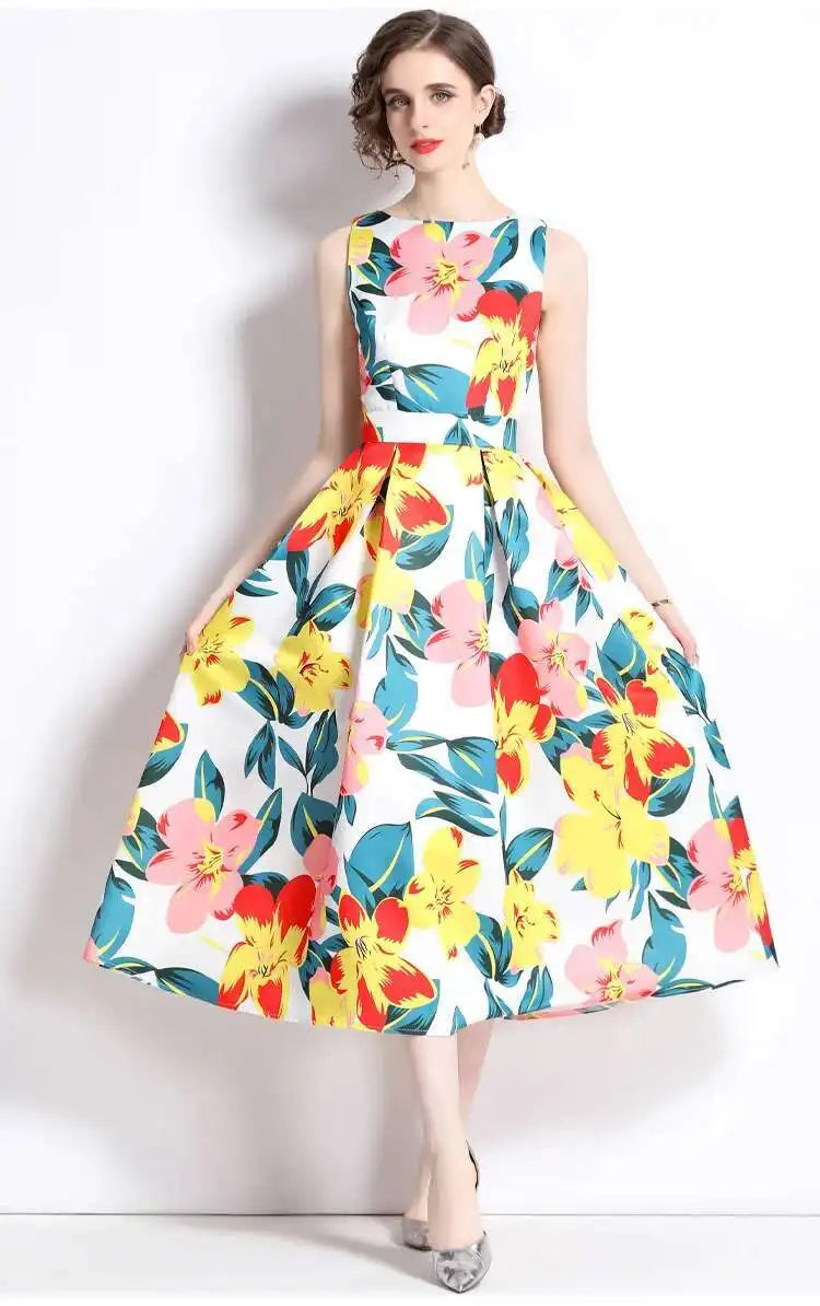 JAMERARY New Summer Hoilday Floral Midi Dress Women Printed A Line Long Vestidos