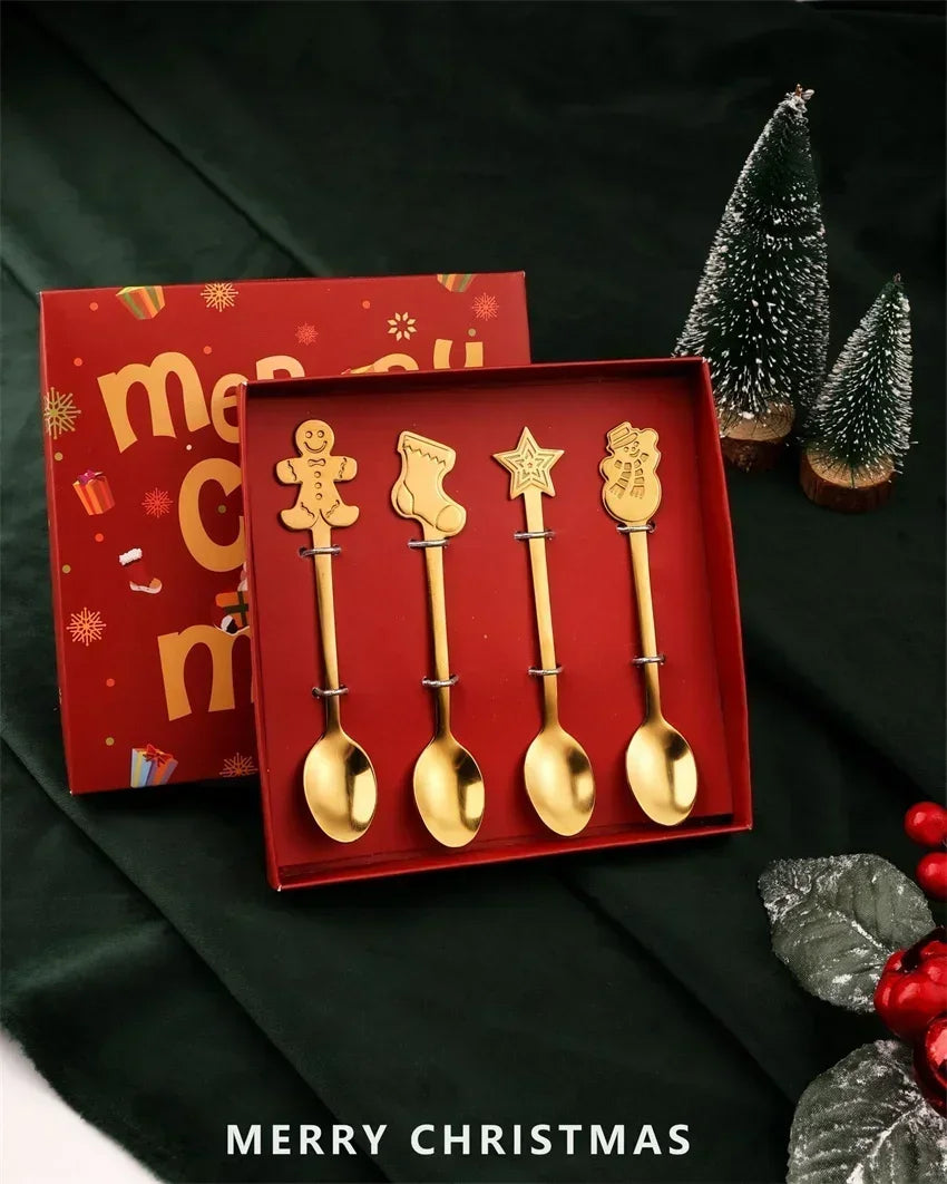 Christmas Gift Elk Christmas Tree Dessert Spoon Cutlery Spoon Set Fruit Coffee Spoon Cutlery Wed Christmas Gift