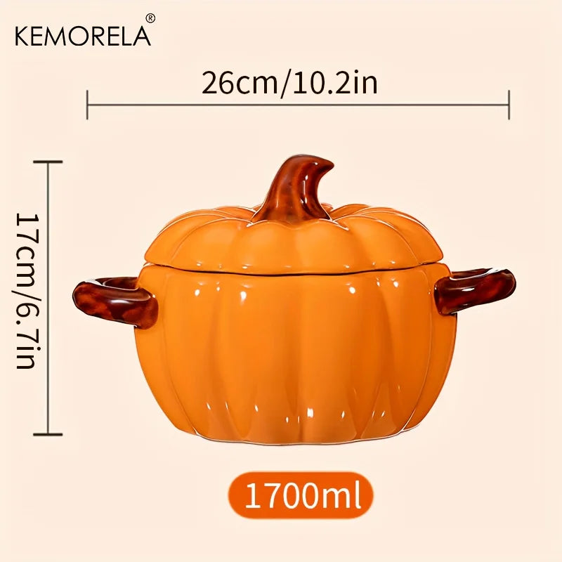 Halloween Pumpkin Bowl Ceramic Pumpkin Casserole Oven-Safe Pot With Lid And Handles, Perfect For Thanksgiving And Halloween