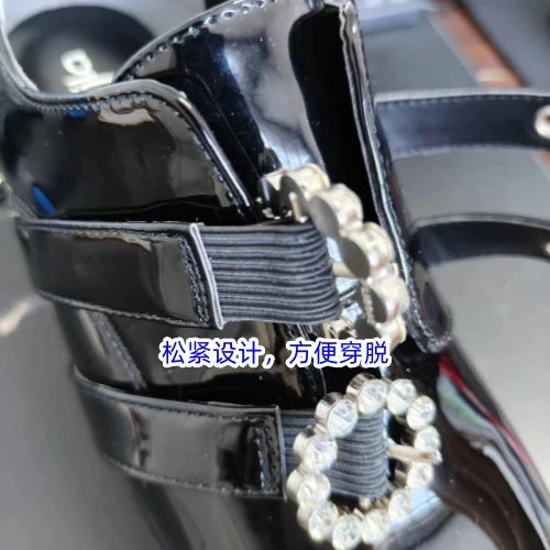 Japanese Mine Series Round Drill Buckle JK Patent Leather Shoes Student Mass-Produced Platform High Heels Uniform Women's Shoes