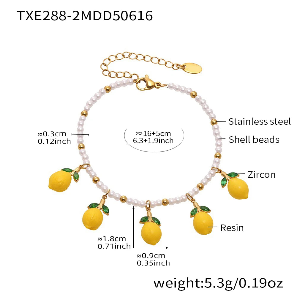 Shell Beads Bracelet With Multi Lemon Charms For Women Handmade Beaded Bracelets Matching Earrings Necklace Cute Jewelry Sets