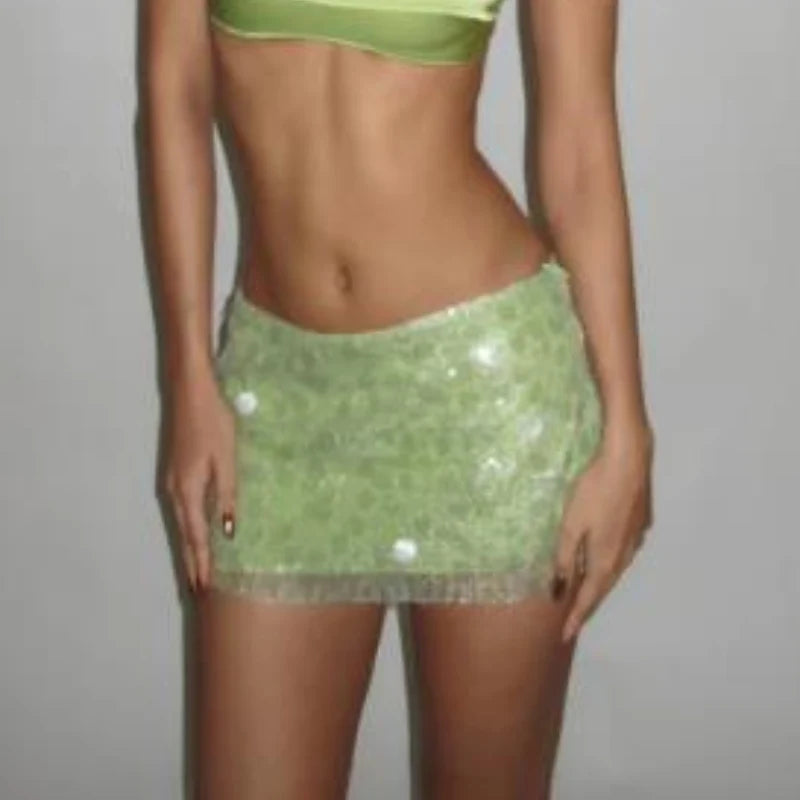 Sexy Sparkle Glitter Mini Skirt for Women Summer Sequin Y2k Skirts Fashion Shiny Glitter Elegant Short Skirts For Ladies Girls