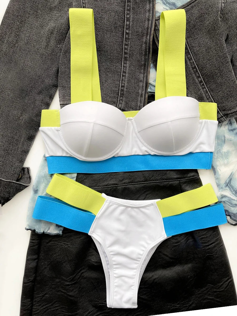 Solid Bandage Bikini Women Push Up Swimsuit Sexy Swimwear Female Brazilian Bathing Swimming Suit Bather Splicing Color Beachwear