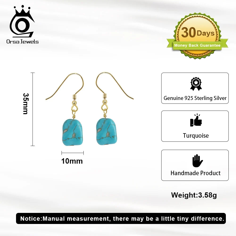 ORSA JEWELS 14K Gold 925 Sterling Silver Dangle Earrings Hand-picked Square Turquoise Drop Earring for Women Jewelry Gift GME45