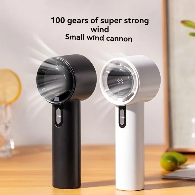 2pcs USB Rechargeable Handheld Fan - 100-Speed Turbo Cooling with LED, Portable Mini Fan for Outdoor, Camping & Office