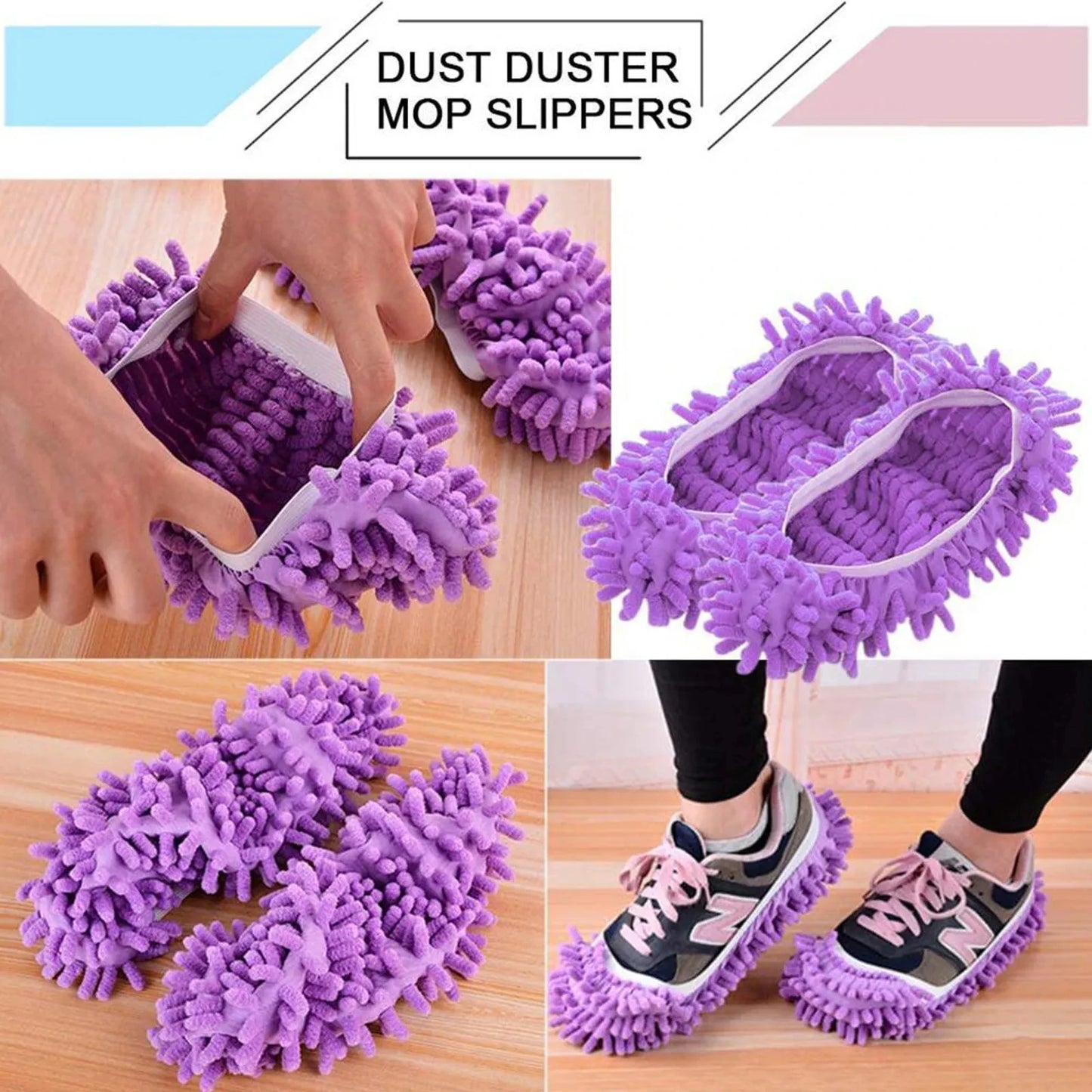 2 Pieces Of Chenille Mop Slippers Dust Removal Foot Socks Mop Cap Multifunctional Floor Cleaning Lazy Shoe Cover Dust Collector