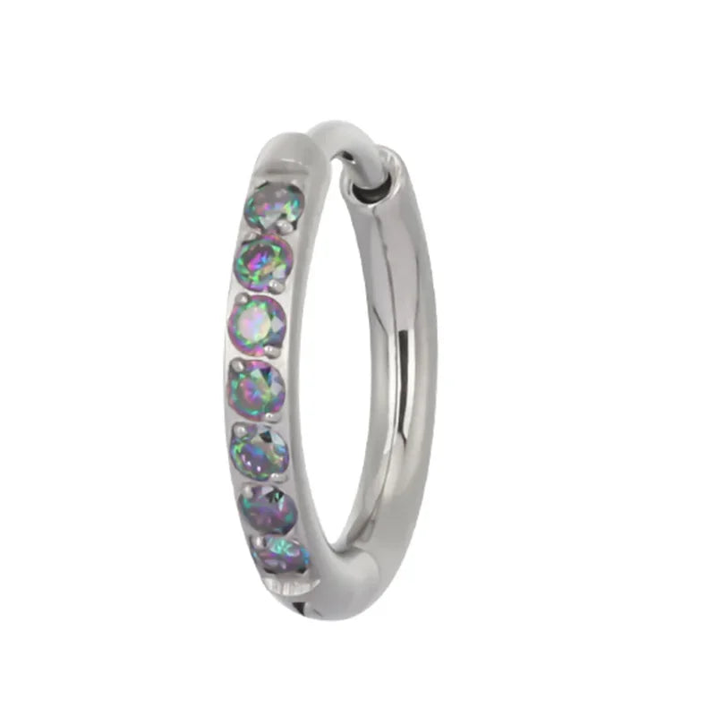 ASTM F136 Titanium PIERC Nose Ring Ear Tragus Hinged Segment Clicke Hoop CZ Paved Side Earring Large Size 8mm-14mm Body Piercing