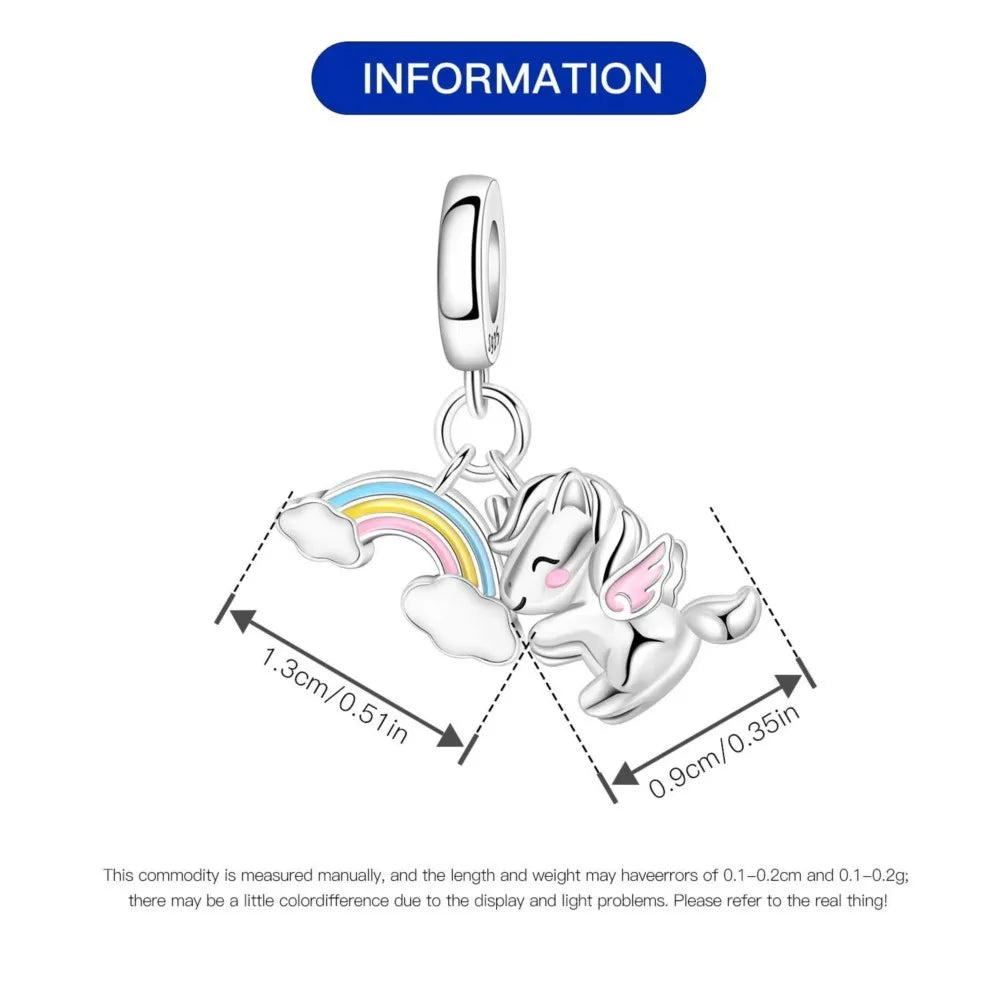 New 925 Sterling Silver Embracing the Rainbow Unicorn Pendants Bracelet Charms Fit Jewelry Party Beads DIY Fine Gifts Accessory