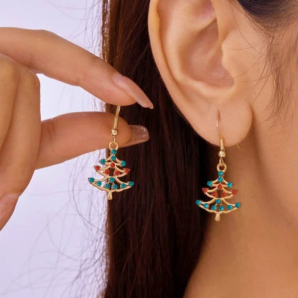Green Christmas Tree Zircon Crystal Star Earrings Stud For Women Dangle Xmas Party Jewelry Party Gift