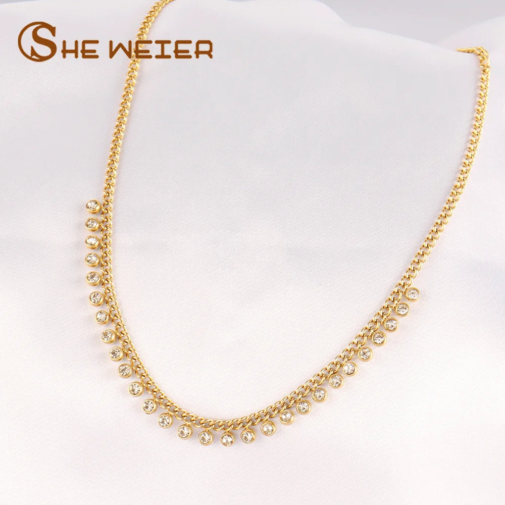 Trendy Stainless Steel Necklace For Women Gold Silver Color Round Geometric Pendant Necklace Choker Snake Chain Necklace Jewelry
