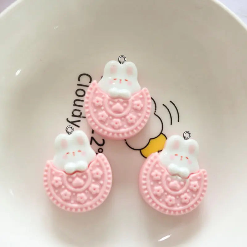 10Pcs Cute Cartoon Animal Cookies Resin Charms DIY Pendant Fun Earrings Necklace Jewelry Decor Kawaii Keychain Phone Craft Hook