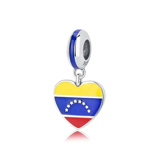 925 Sterling Silver Charms Flag Of Venezuela Heart Pendant Beads Fit Original Pan Brand Bracelets Necklaces Jewelry For Women