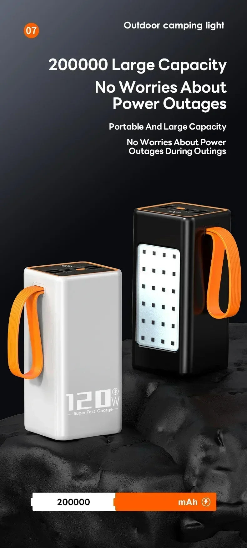 200000mAh Two-way Fast Charging 120W Portable Charger Power Bank Fast Charging External Tito C for xiaomi iPhone W/LED Light