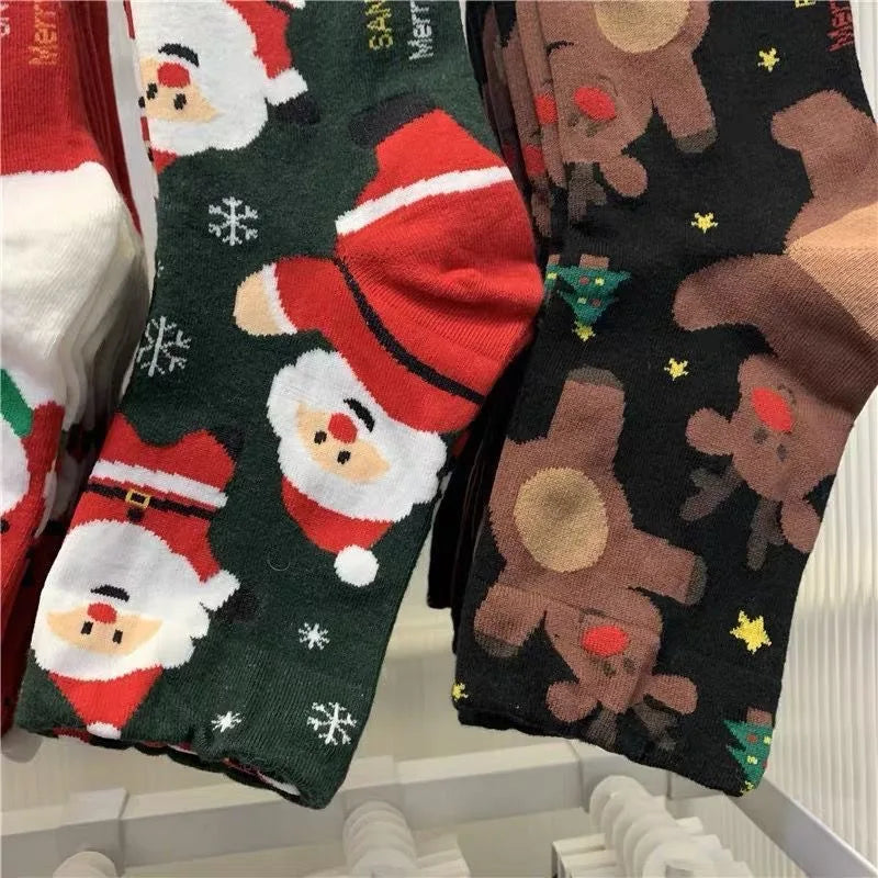 (1/4 Pair) Red Snowman Christmas Socks Gingerbread Man Christmas Mid Socks Christmas Gift Socks Autumn and Winter Warmth