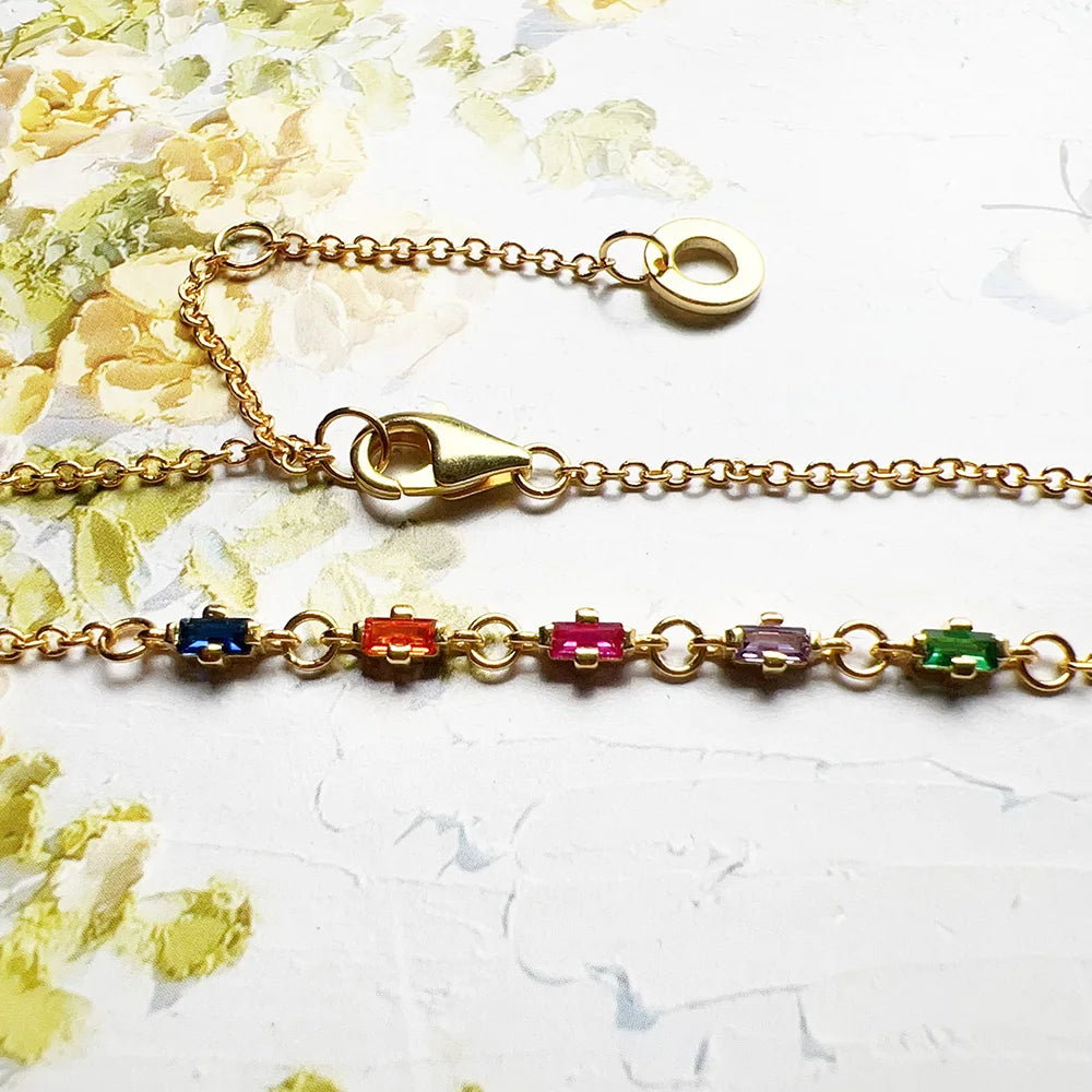 Golden Bracelet with Rainbow Coloured Stones Summer 925 Sterling Silver Jewelry Bohemia Gift For Women