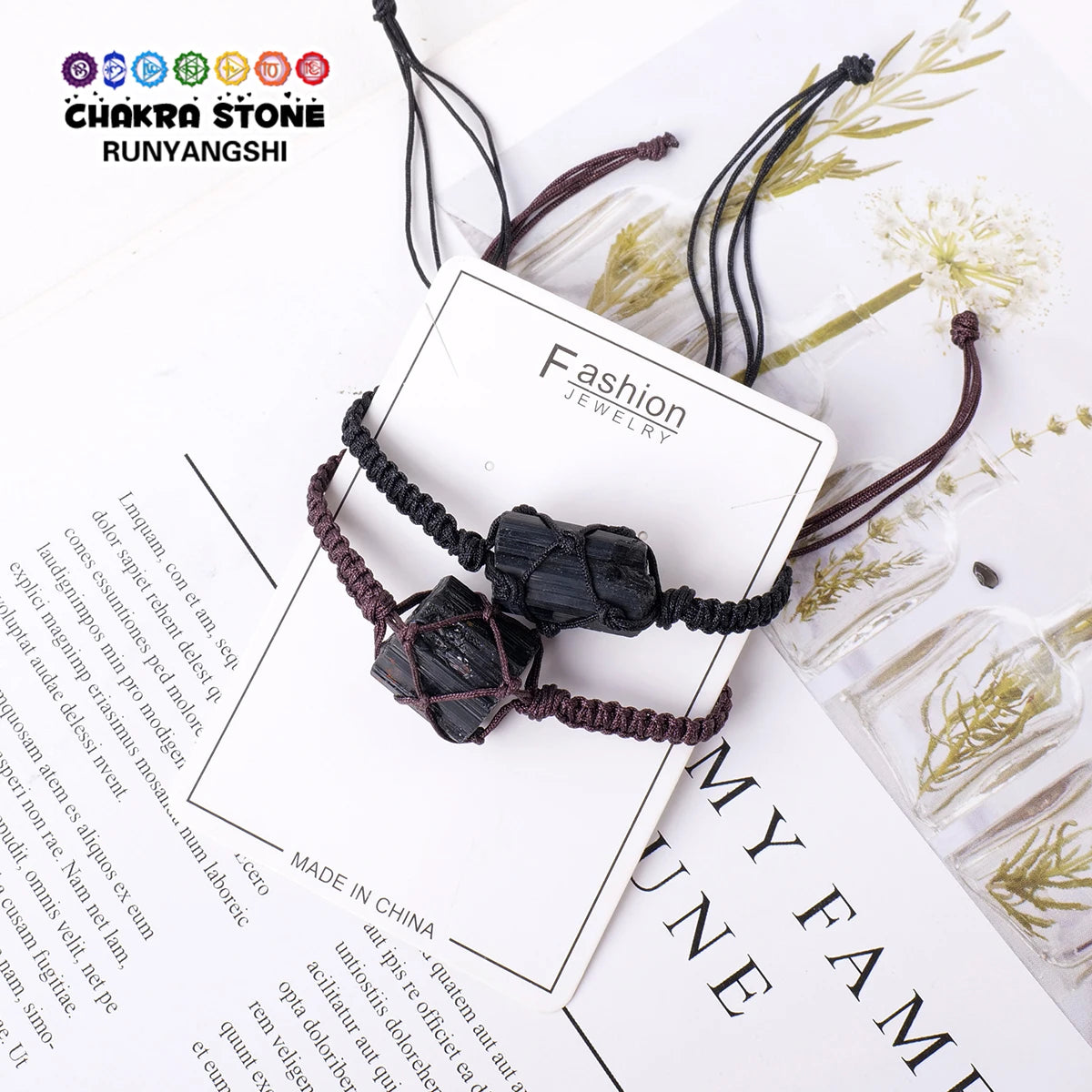 1PC Natural Crystal Black Tourmaline Post Bracelet Adjustable Men Women Wearing Decorative Healing Gift