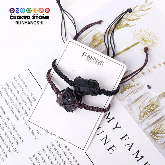 1PC Natural Crystal Black Tourmaline Post Bracelet Adjustable Men Women Wearing Decorative Healing Gift