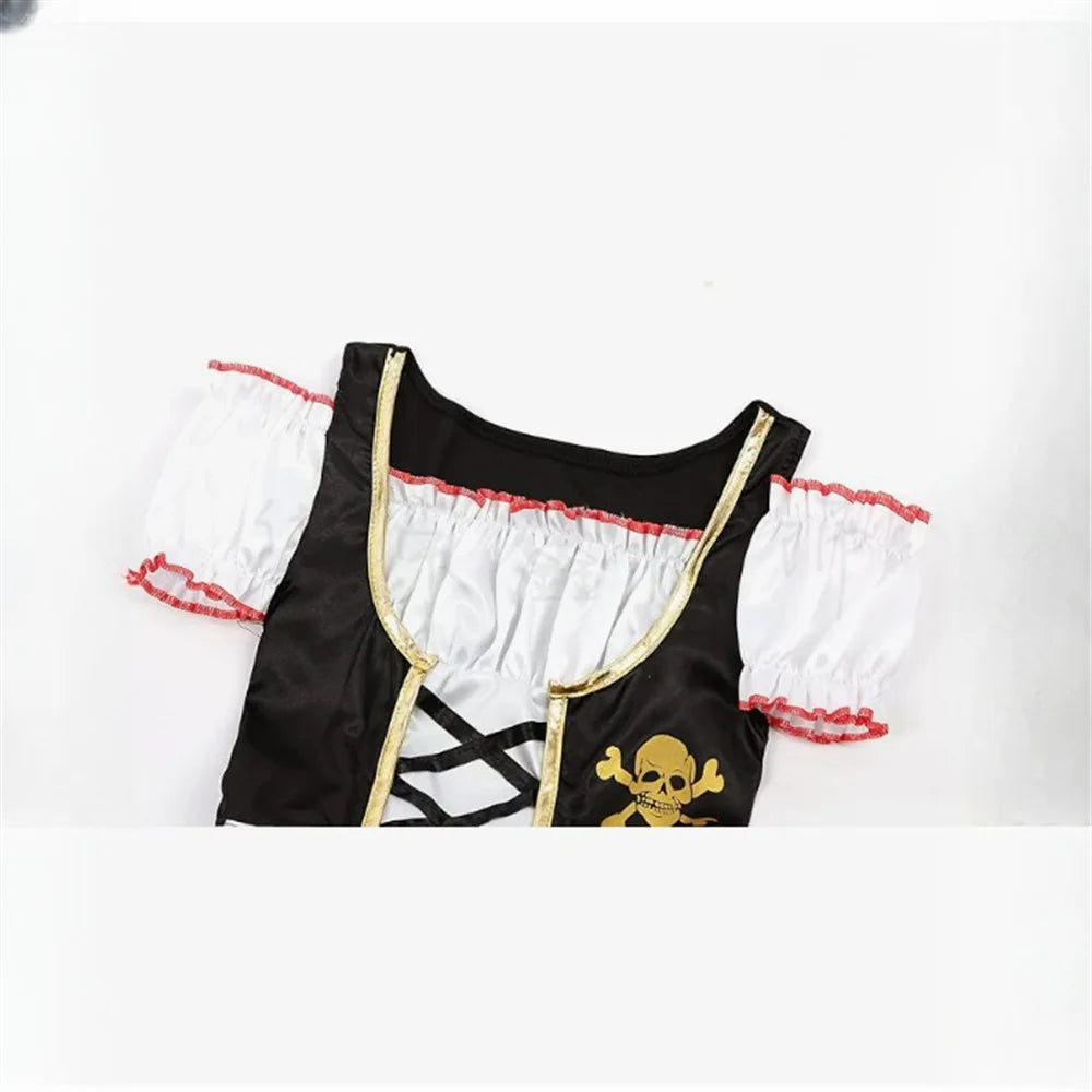 Girl Pirate Cosplay Costume Costume Halloween Pirate Jack Three-piece Suit Kids Stage Performance Clothes with Hat and Eye Mask