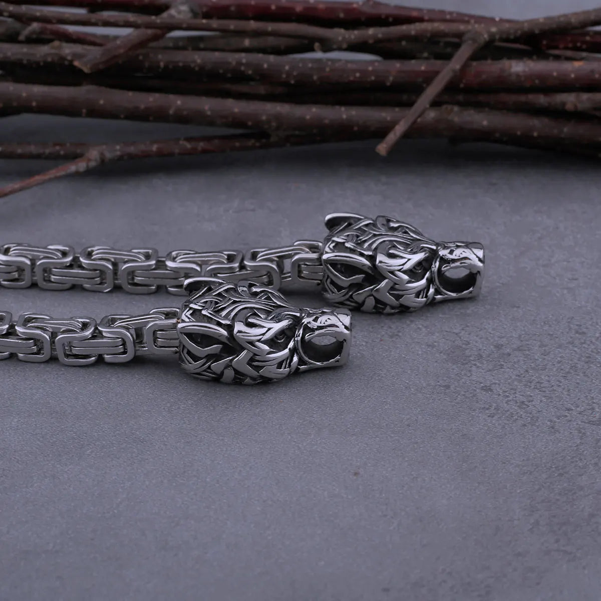 Viking Stainless Steel Wolf Head Thor's Hammer Set Necklace Punk Men's Nordic Fashion Jewelry Gift Necklace
