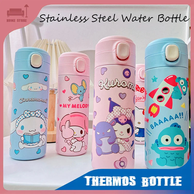 MINISO 420ML Thermos Coffee Cup 304 Stainless Steel Water Bottle Cute Cartoon Pattern Student Drink Bottle Girl Gift Water Cup
