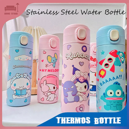 MINISO 420ML Thermos Coffee Cup 304 Stainless Steel Water Bottle Cute Cartoon Pattern Student Drink Bottle Girl Gift Water Cup
