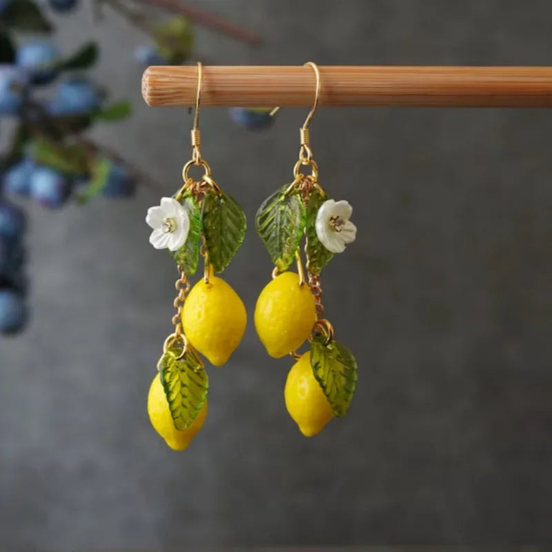 Glass Lemon Earrings Light Weight Fruit Food Earrings Can Love Kawaii Earrings Pastoral Earrings for Women Her Birthday Present