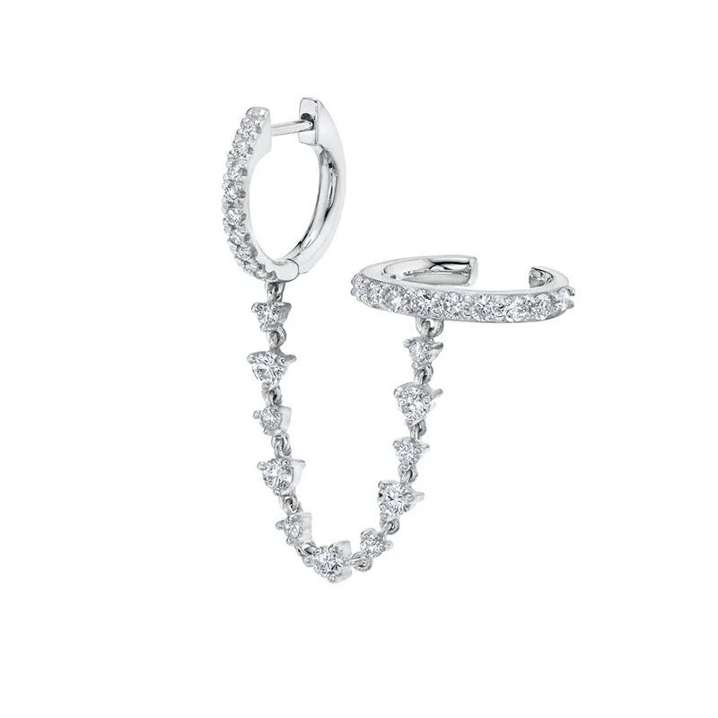 New Design Stainless Steel Cubic Zirconia Chain Hoop Earring For Women Square Water Drop Punk Cartilage Earring Piercing Jewelry