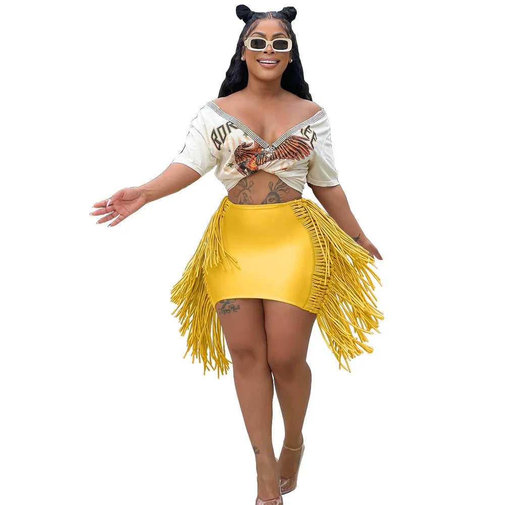 Sexy Wrap Women Mini Skirts Solid Bodycon Streetwear Skirts 2022 Summer Chic Hollow Out Tassel Y2K Style Bottom Outfits