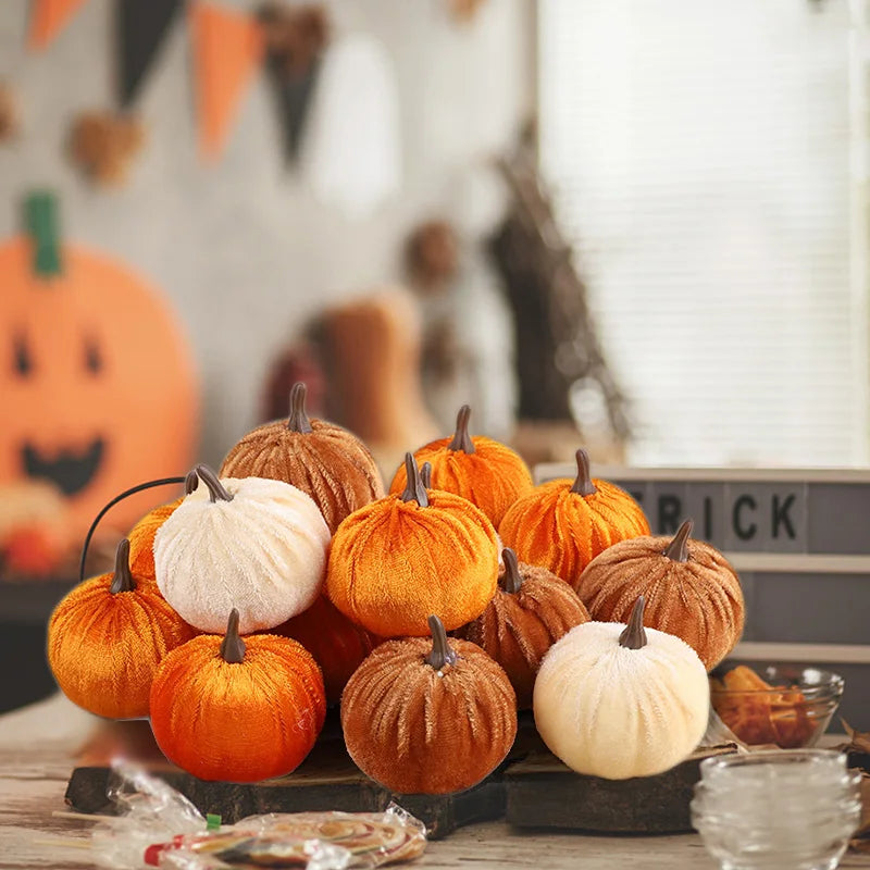 1set Artificial Flannel Pumpkin Models for Autumn Fall Thanksgiving Halloween Party Table Decoration Home DIY Craft Wreath Gifts