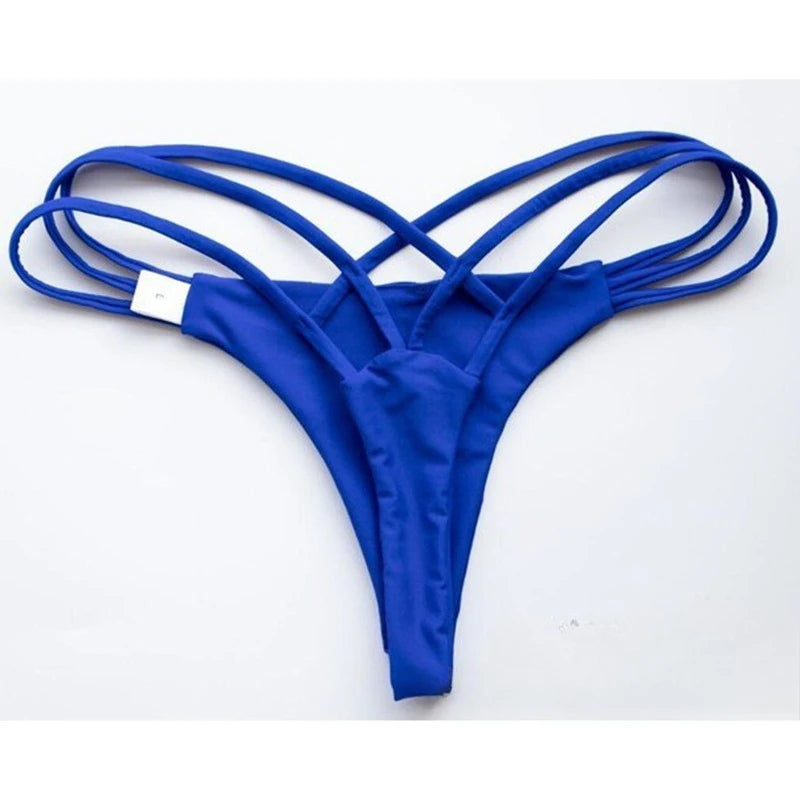 Sexy Bikini Thong Women Swimsuit Solid Hollow Out Low Waist Swimming Trunks Summer 2025 New Spice Girl Beach Vacation Bikinis