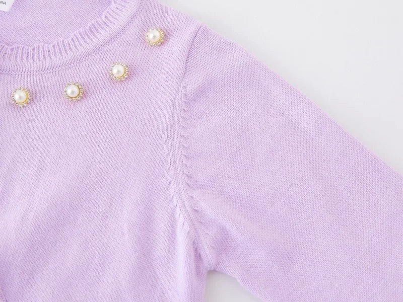 2-14 years old Purple girls Cardigan Thin Spring Children's knit sweater 3 4 6 8 10 12 14 year old children's clothing