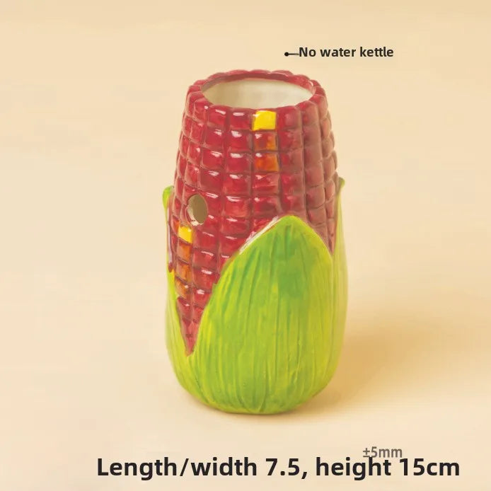 Corn-Shaped Ceramic Hamster Hideout Food Water Bottle Holder for Hamsters Gerbils Small Pets for Summer Cooling Cage Decoration