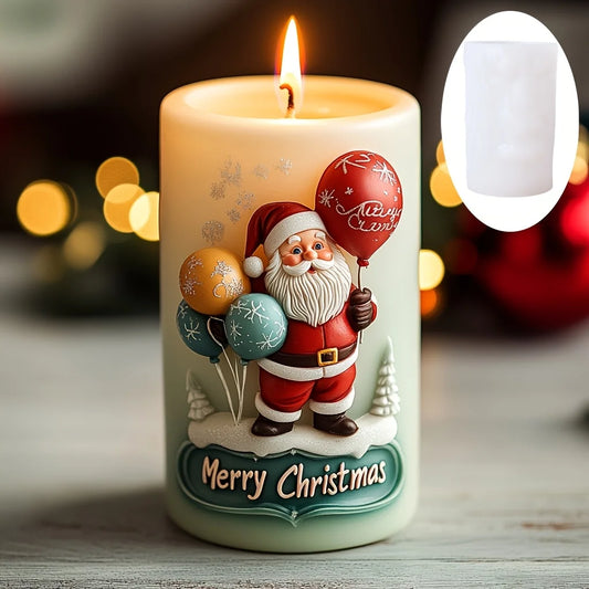 Santa Claus Take Balloon Cylindrical Scented Candle Silicone Mold Santa Claus Pull Balloon Resin Plaster Molds Christmas Gift