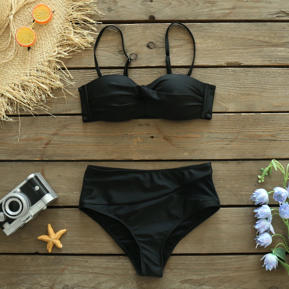 2024 Sexy Leaf Print Bikini Female Swimsuit Women Swimwear Thong Push Up Bikinis Set High Waist Swimming Suits for Bathing Suit