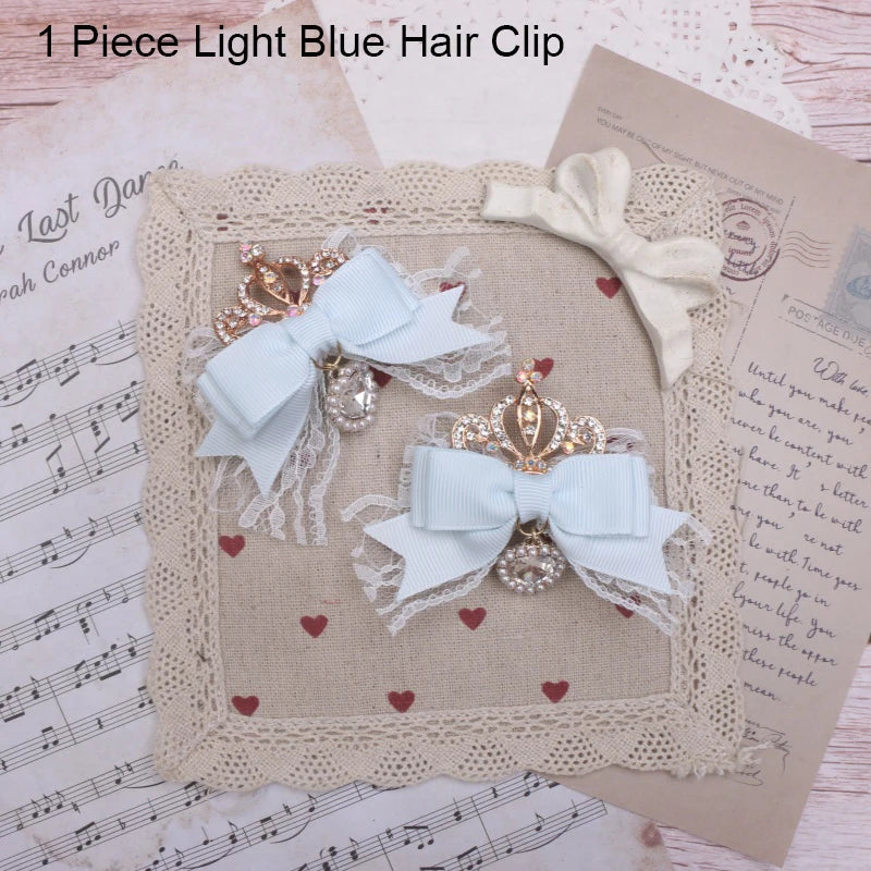 Kawaii Lo Bow Hair Accessories Headdress Girl Women's Sweet Cute Bow Crown Rhinestone Side Clip Lolita Hair Clip Lace Hairpin