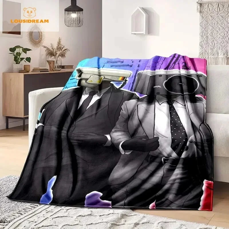 Skibidi Toilet Funny Flannel Blanket Flannel Warm Blanket Adults 3D Printed Coverlet Man Cave Sofa Camping Decor Christmas Gift