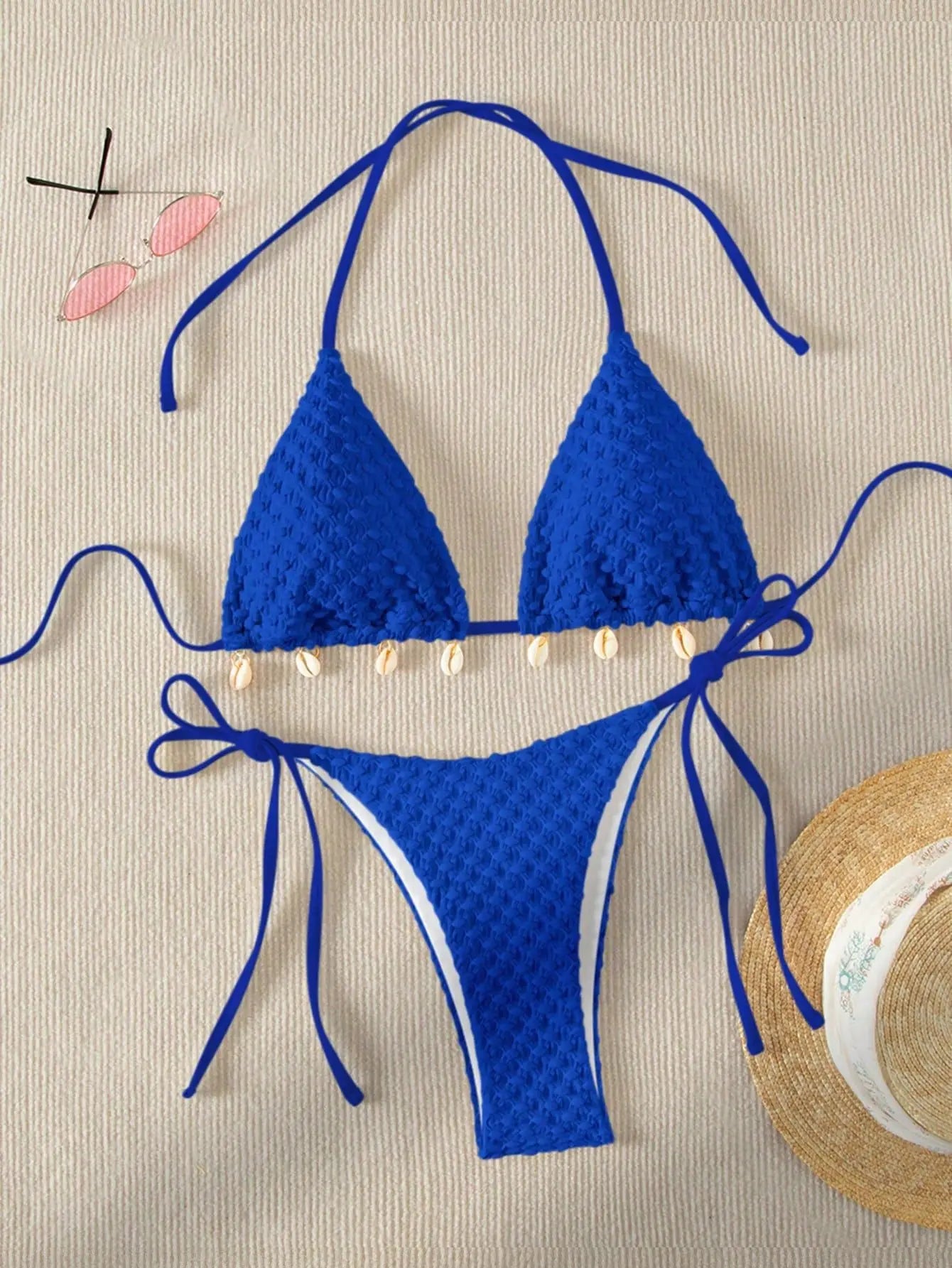 Sexy Bikini Set White Shell Designer Swimsuit 2025 New Halter Push Up Micro Bikinis Summer Bathing Suit Tie Side Thong Swimwear