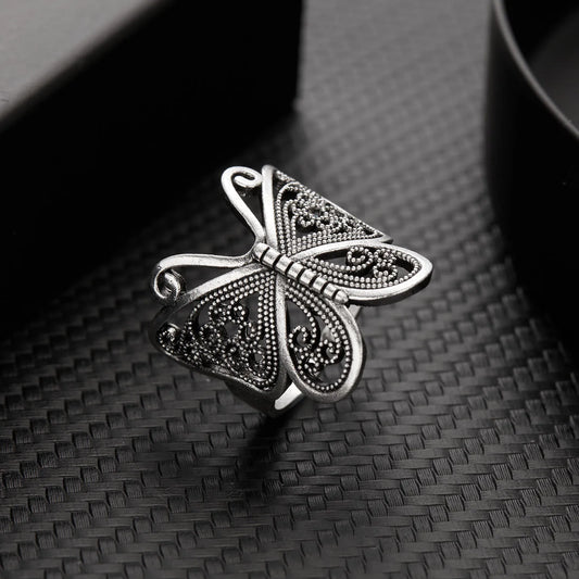 Silver Color Vintage Hollowed Butterfly Open Rings for Woman Men Adjustable Irregular Simple Finger Rings Party Jewelry Gift