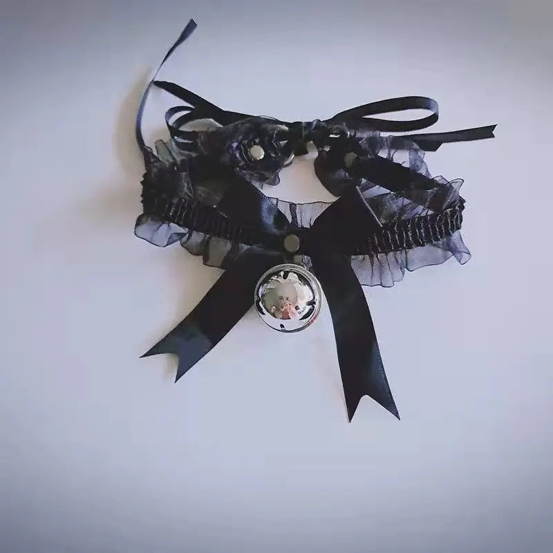 Cute White Black Lace Butterfly Bowknot Clavicle Chain Necklace For Women Crystal Bell Pendant Choker Necklace Fashion Jewelry
