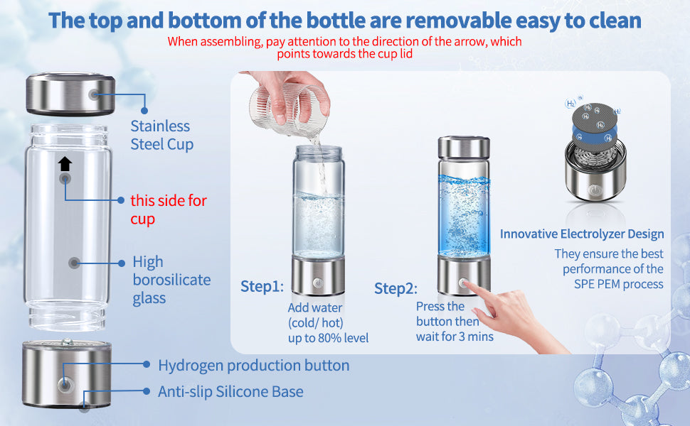 Hydrogen-Rich Water Cup Electric Water Generator Bottle Dual Chamber Filter Cups Antioxidant Water Bottle Titanium Quality Glass